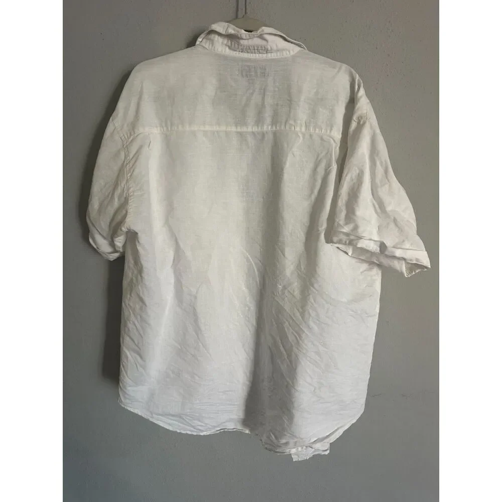 Robert Stock Men's L White Ramie Cotton Button Up Shirt Short Sleeve Beach - Picture 5 of 8